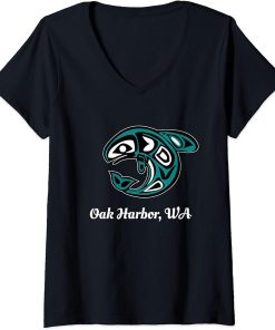 Womens Oak Harbor WA Native American Tribal Orca Killer Whale V-Neck T-Shirt