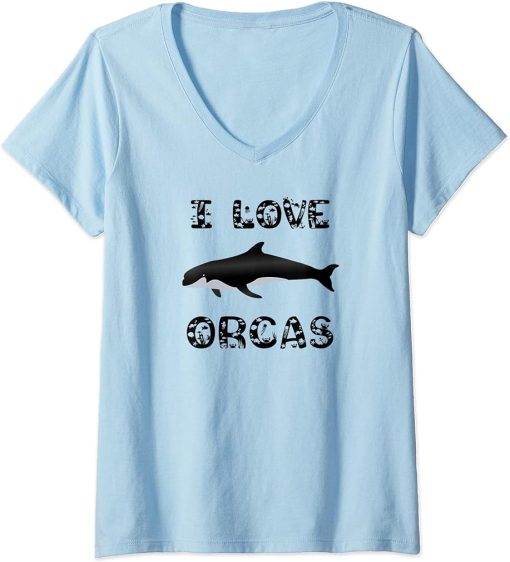 Womens I Love Orcas V-Neck T-Shirt