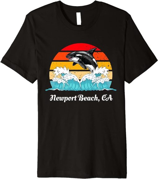 Vintage Newport Beach CA Distressed Orca Killer Whale Art Premium T-Shirt