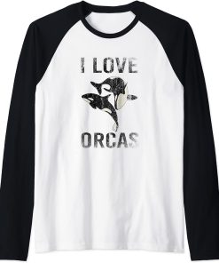 I Love Orcas Orca Raglan Baseball Tee