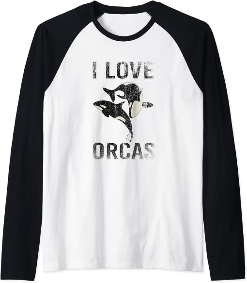 I Love Orcas Orca Raglan Baseball Tee